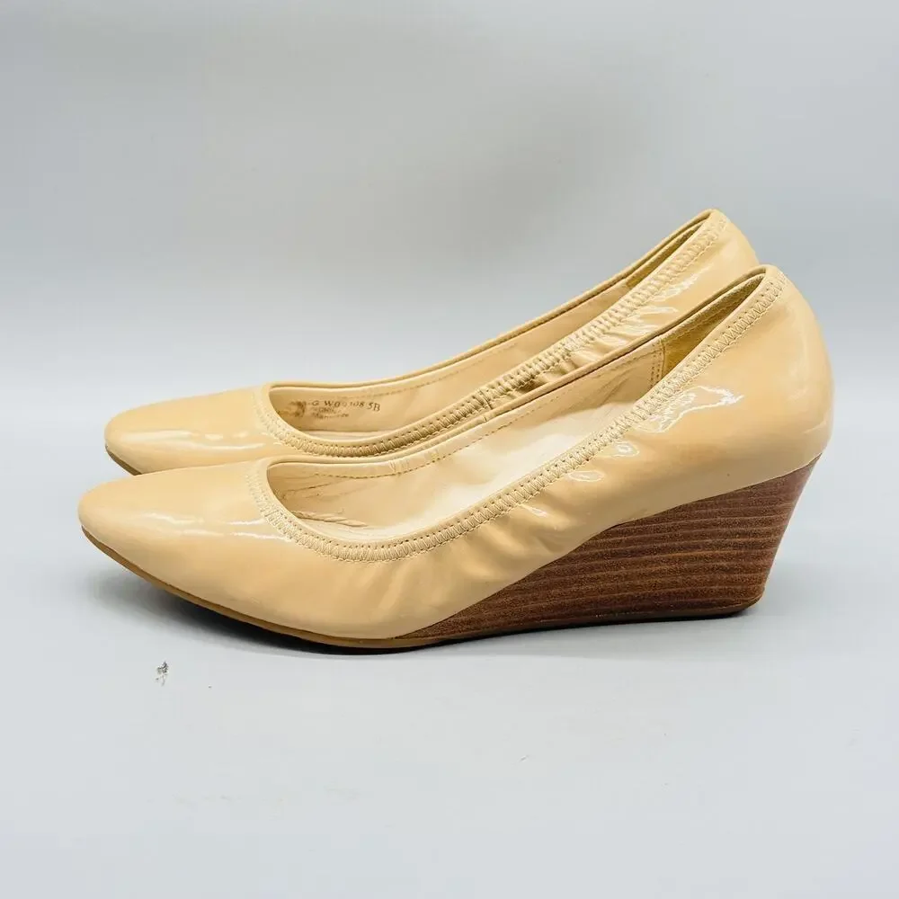 Cole Haan Shoes Womens 5 Beige Patent Wedge Heels Pump Grand OS Classic Slip On